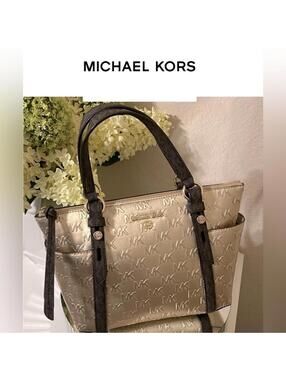 Michael Kors GoldBrown Sullivan Logo Convertible Handbag Strap not incl.